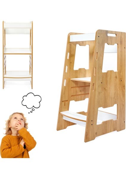 Minera Ahşap Montessori Öğrenme Kulesi / 2-6 Yaş / Naturel