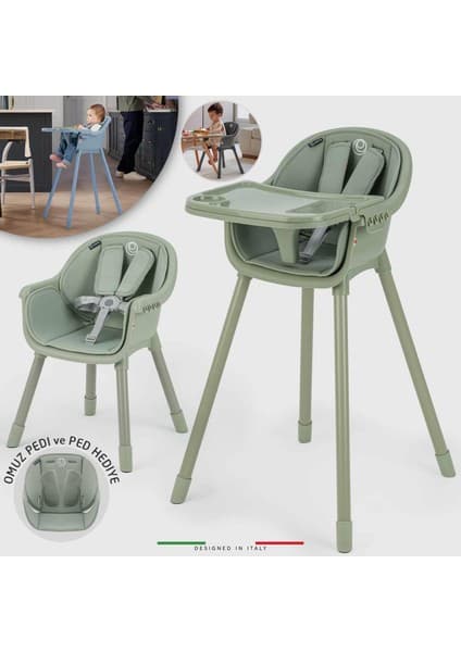 Elele Misto 4in1 Bebek Mama Sandalyesi ve Mama Oturağı Iç Pedli Yeşil
