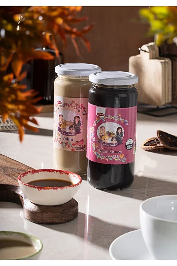 ÜRETEN ANNELER Tek Kavrulmuş Tahin - Şekersiz Üzüm Pekmezi 2’li 500 Er ml (PESTİSİT -SALMONELLA ANALİZLİ)