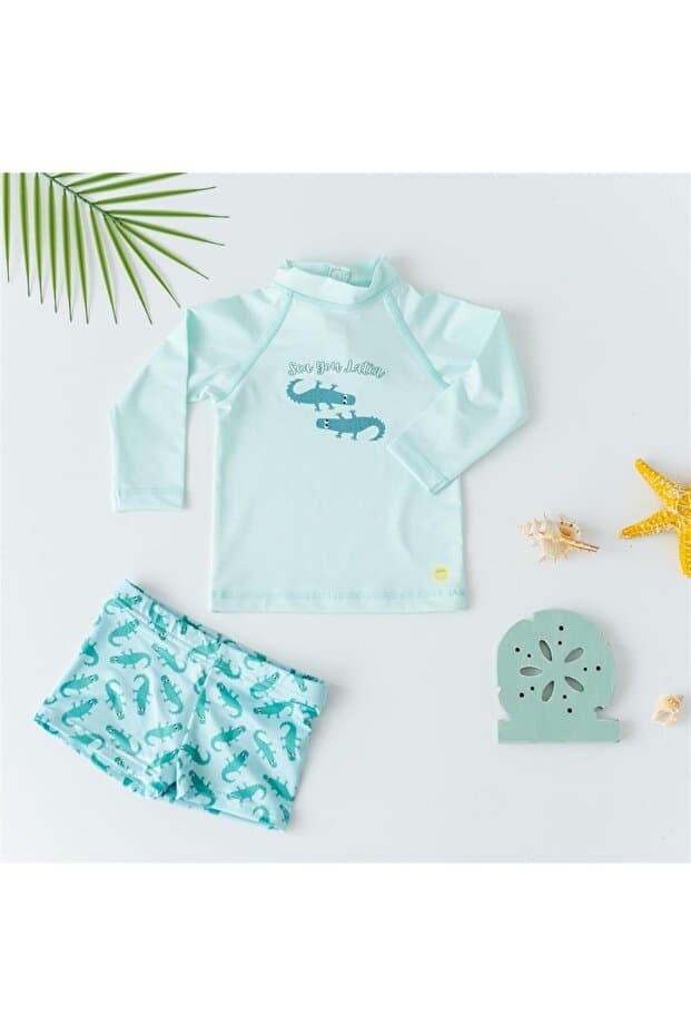 Uv Korumalı Uzun Kollu Mayo Alt Üst Takım // Crocco Timsah Desen (ŞAPKA DAHİL DEĞİLDİR)