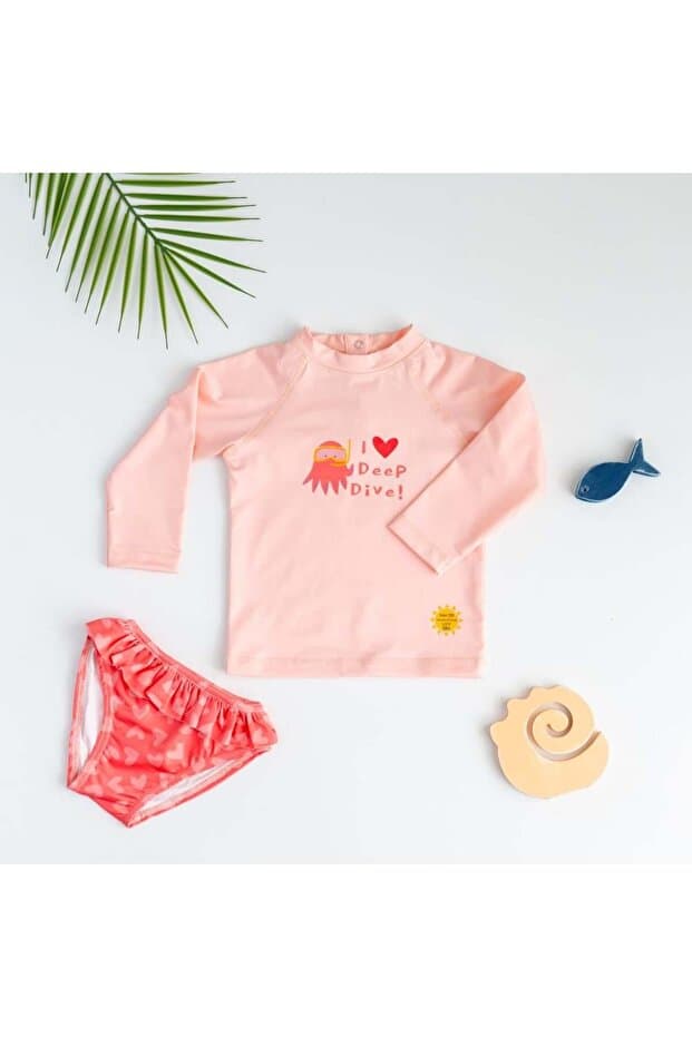 Mama Yoyo Baby Kids Uv Korumalı Uzun Kollu Mayo Alt Üst Takım // Octo-love Kalp Desen - (ŞAPKA DAHİL DEĞİLDİR)