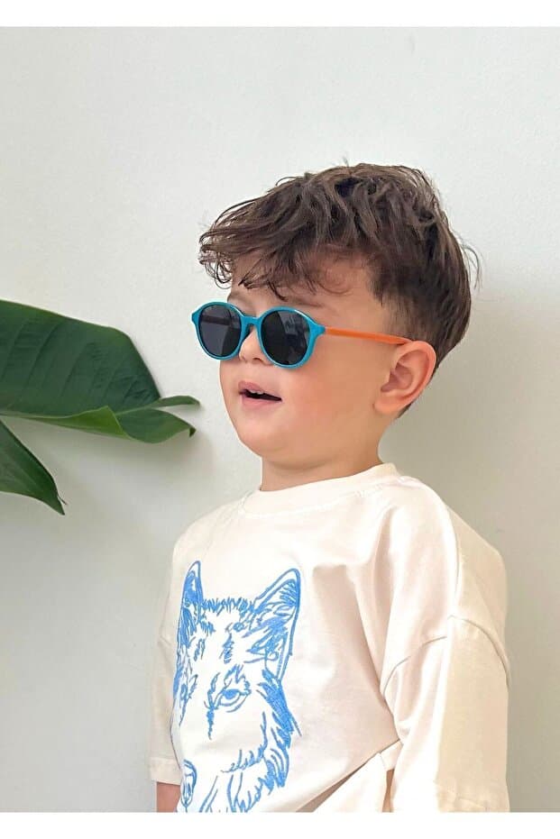 Yeni-Unisex ( 1-5 Yaş ) %100 Uv Korumalı Polarize Turkuaz Turuncu Çocuk Güneş Gözlüğü
