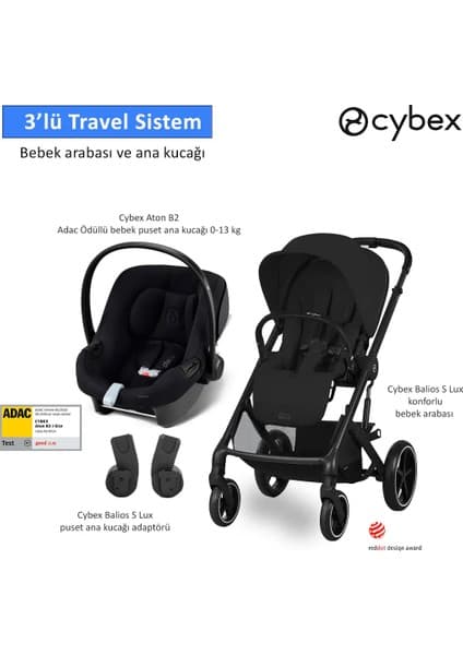 3 Lü Travel Sistem Indirimi Cybex Balios S Lux Moon Black + Cybex Aton B2 Isize + Balios Adaptör