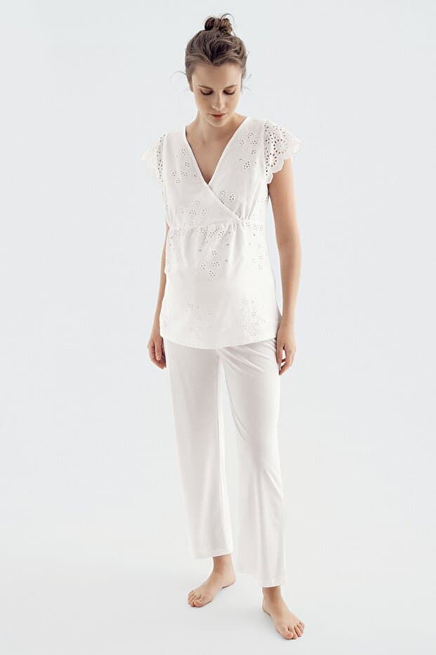 Dokuma Pamuklu Kısa Kol Hamile Pijama Takım