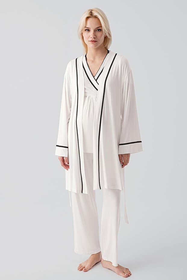 Kısa Kollu Emzirme Bölmeli Ayarlanabilir Bel Esnek Viskoz Hamile Pijama Takım