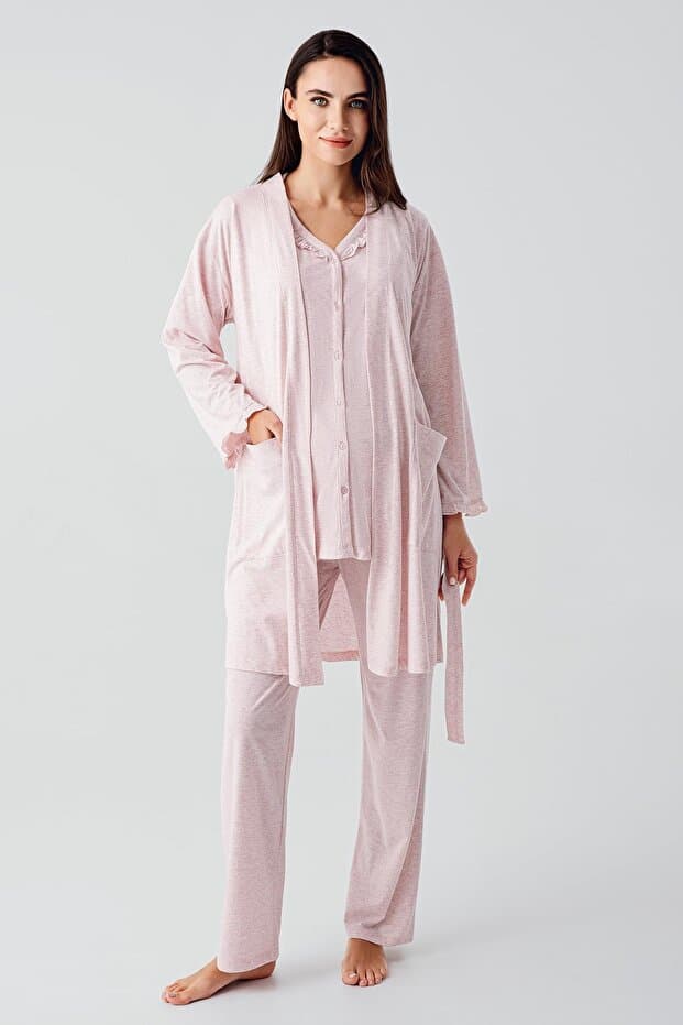 Artış Kısa Kollu Düğmeli Pamuklu Hamile Sabahlık Pijama Takım