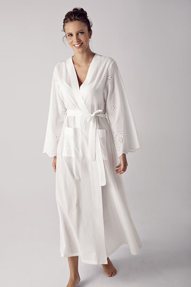 Artış Ekru Dokuma Uzun Sabahlık-11500