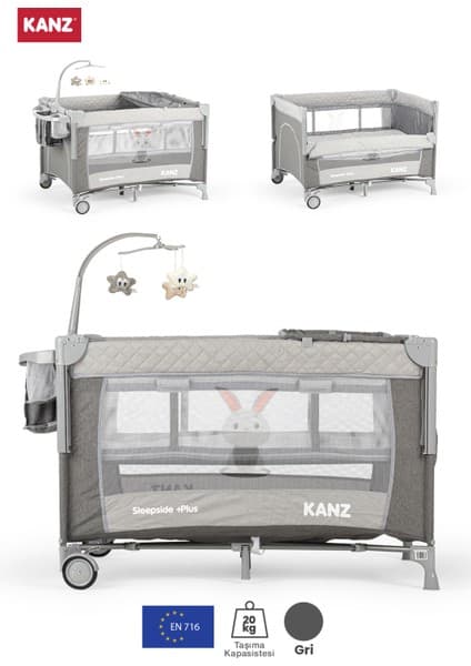 Kanz Sleepside +Plus Anne Yanı Park Yatak ve Oyun Parkı Gri