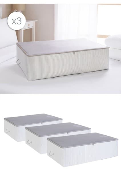 Ocean Home Textile 3 Adet Mega Boy Stuff&Things Gri Baza Altı Yastık Yorgan Kazak Hurcu, Hurç 74x46x22 cm