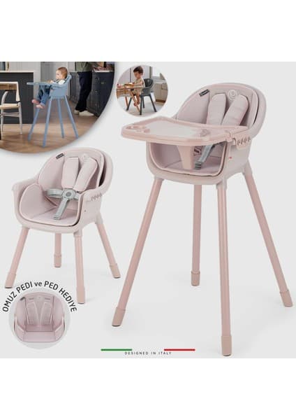 Elele Misto 4in1 Bebek Mama Sandalyesi ve Mama Oturağı İç Pedli Pudra