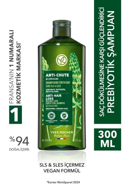 Yves Rocher Güçlendirici Prebiyotik Şampuan-Saç Dökülmesine Karşı/Anti-Chute-SLS,SLES içermez,Vegan-300ml