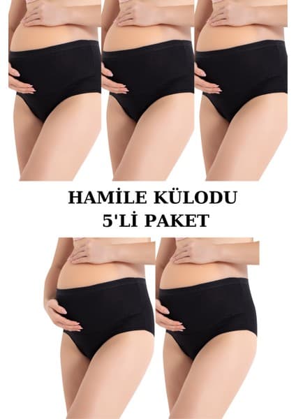 Arma Yıldız 5'li Paket Siyah Kadın Pamuklu Likralı Yüksek Bel Hamile Lohusa Külot