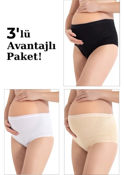 Arma Yıldız 3'lü Paket Kadın Renkli Pamuklu Likralı Yüksek Bel Hamile Lohusa Külot Esnek ve Rahat Kumaş