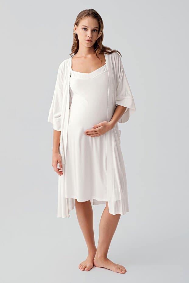 Askılı Emzirme Bölmeli Esnek Viskoz Hamile Sabahlık Gecelik Takım