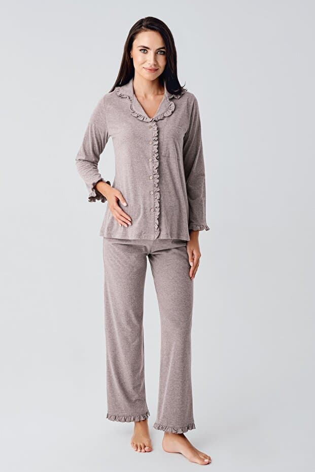 Artış Kadın Uzun Kollu Esnek Pamuklu Kumaş Hamile Pijama Takım